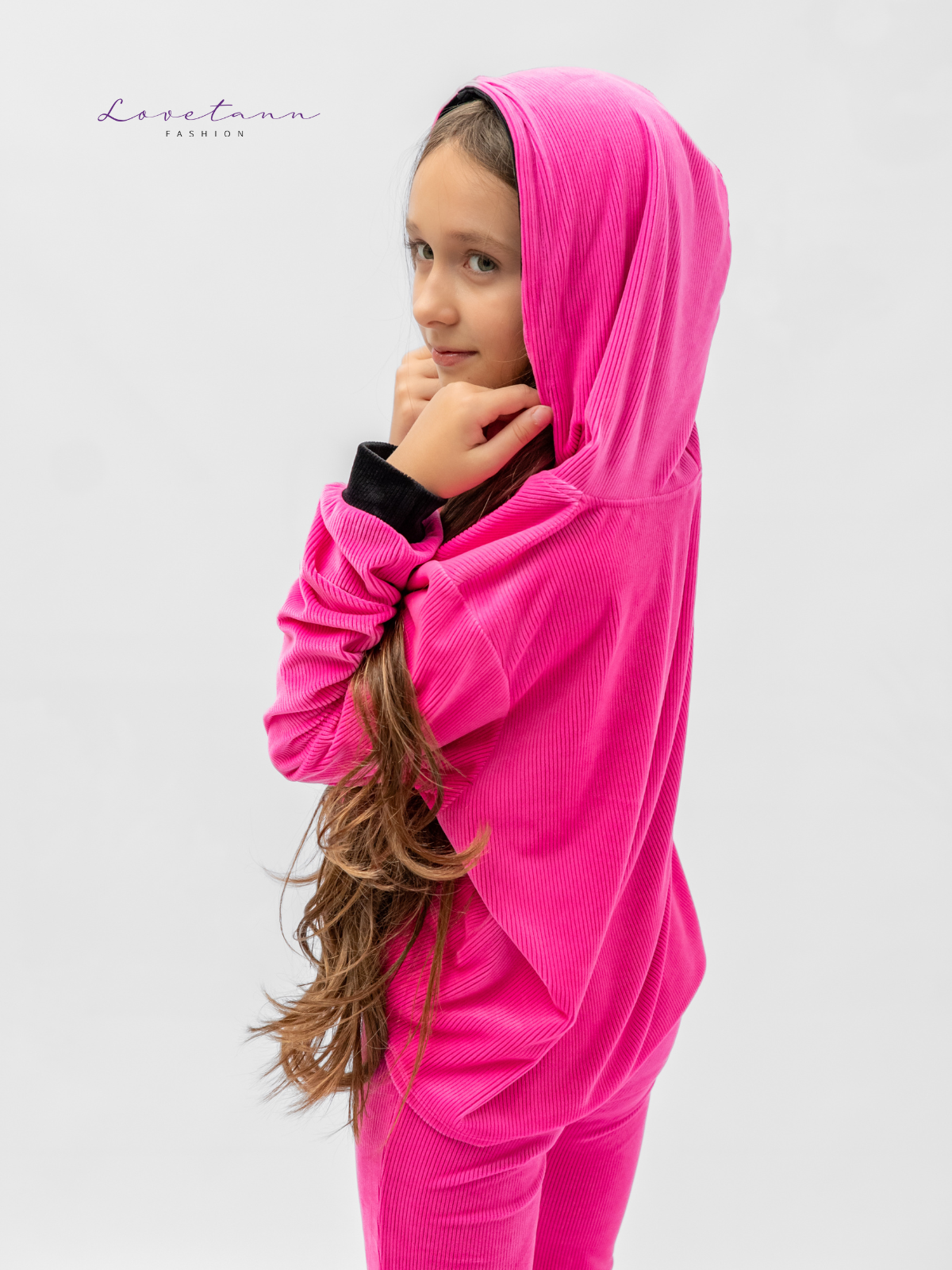 Komplet dresowy welurowy prążek Kontrast Pink & Black by Lovetann - obrazek 9