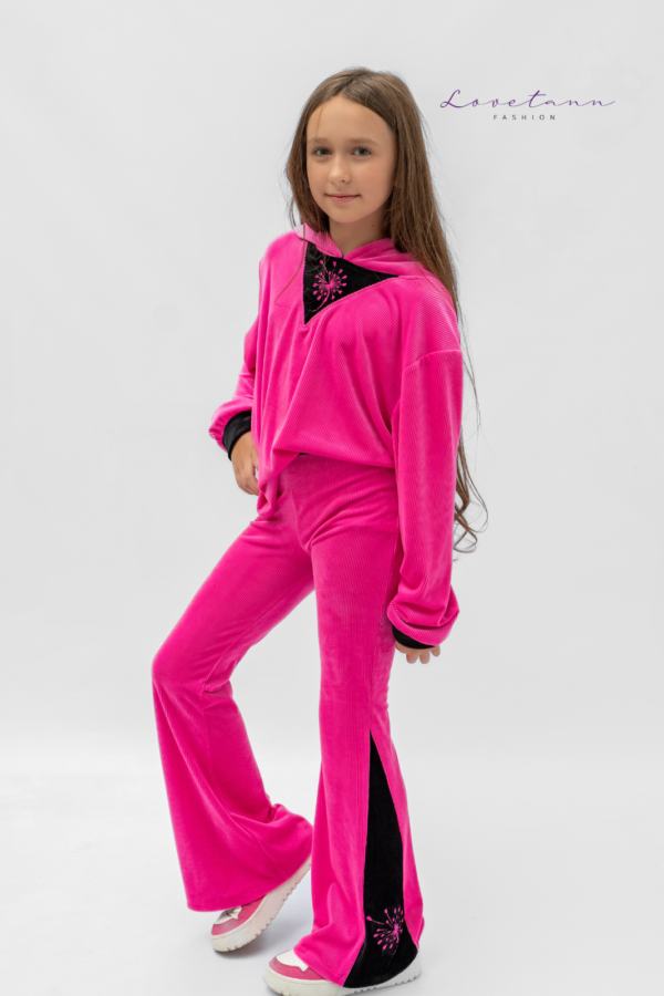 Komplet dresowy welurowy prążek Kontrast Pink & Black by Lovetann