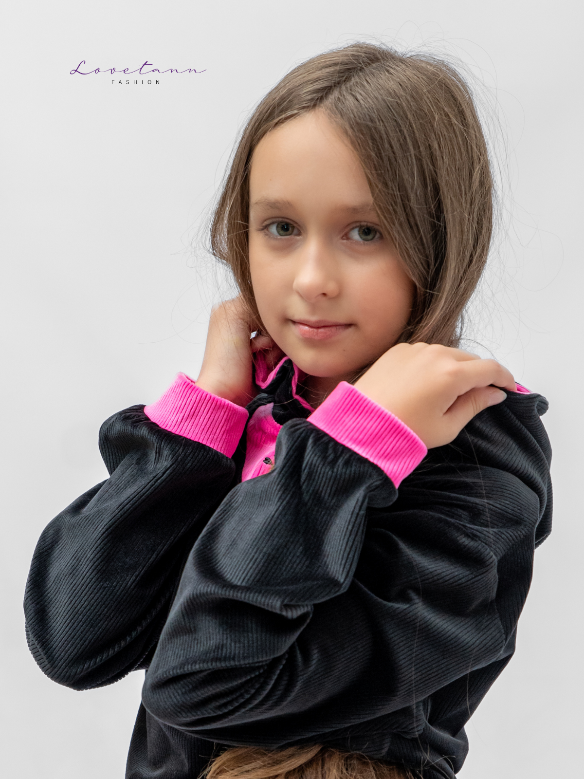 Komplet dresowy welurowy prążek Kontrast Black & Pink by Lovetann - obrazek 4