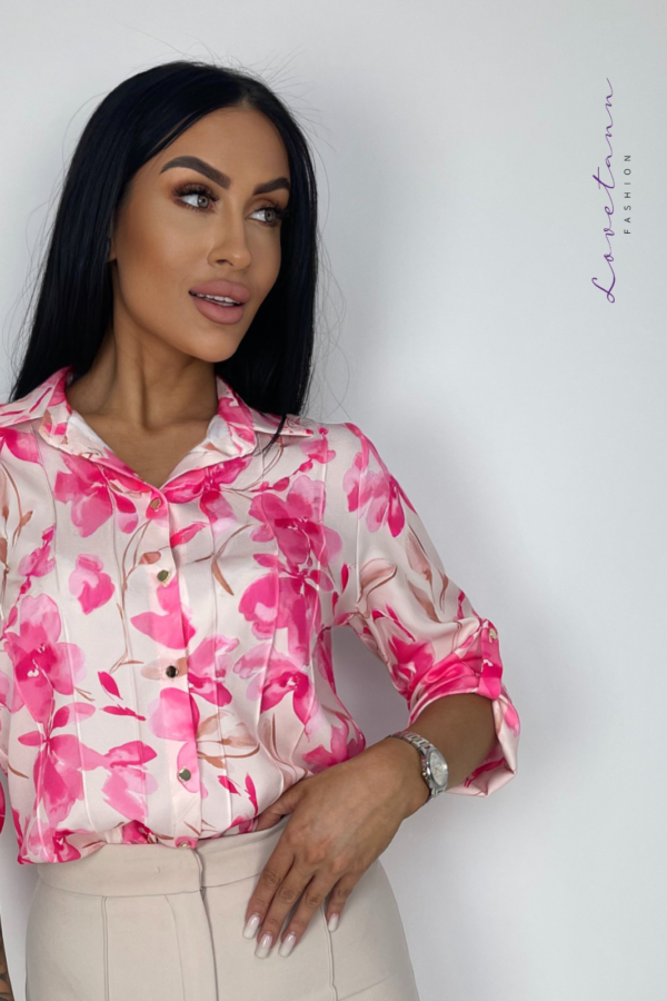 Koszula damska Plus Size z zaszewkami Aurelia Morela/Róż Kwiaty by Lovetann