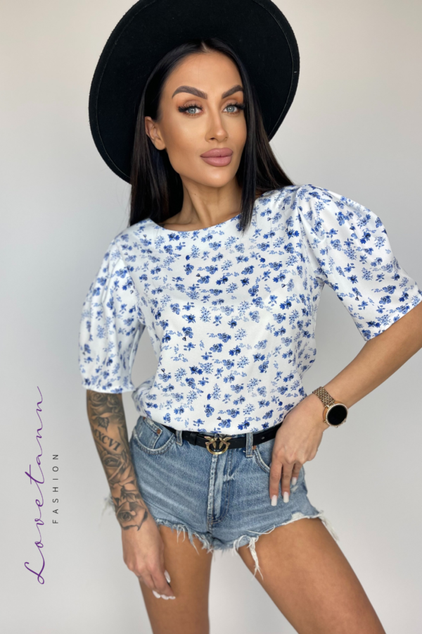 Bluzka damska z bufkami i dekoltem na plecach Princess Blue by Lovetann