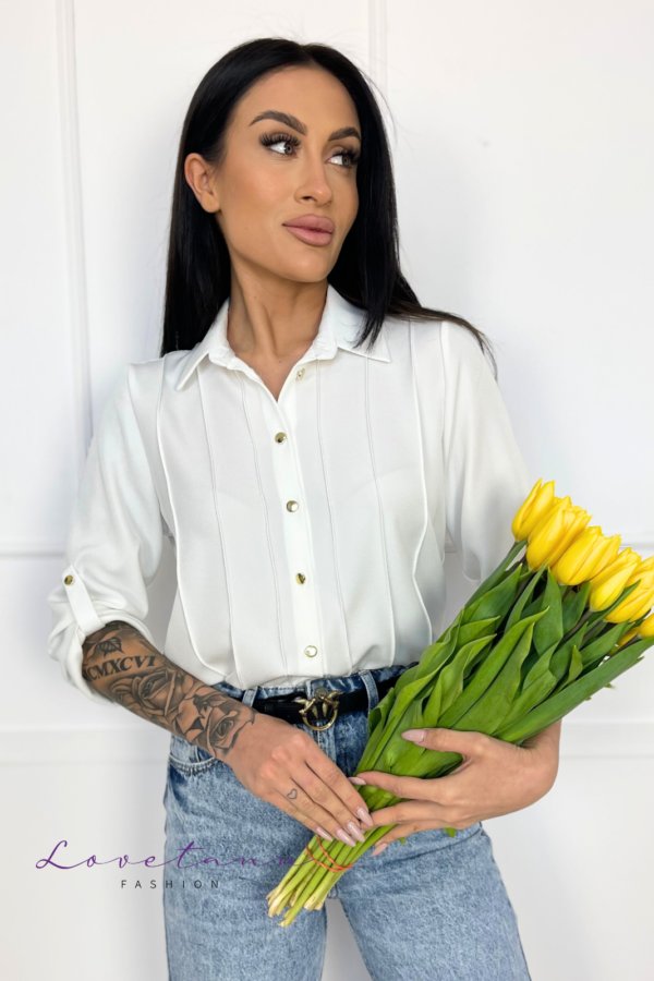 Koszula damska z zaszewkami Aurelia Śmietana by Lovetann