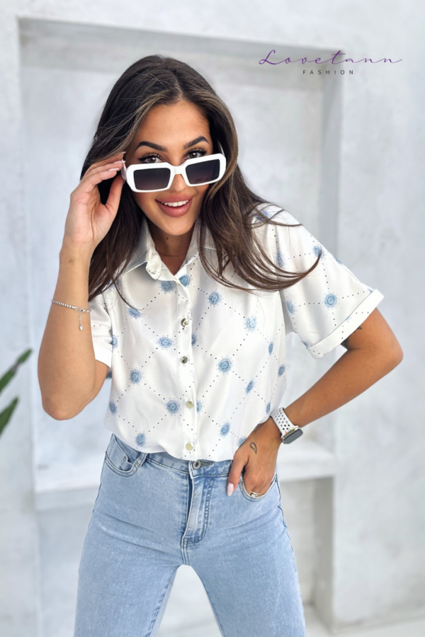 Koszula damska kimono z krótkim rękawem Sofia Biały w Romby by Lovetann