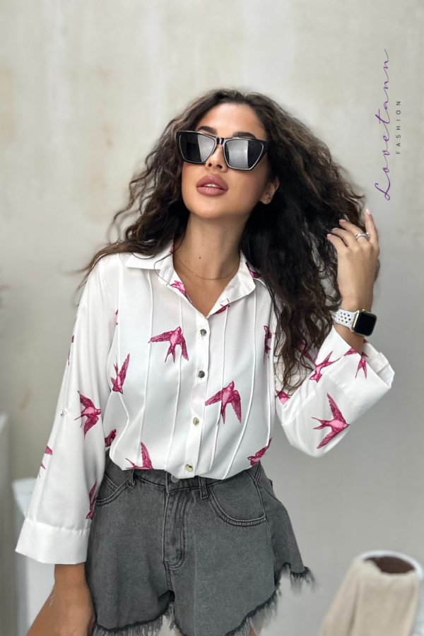 Koszula damska z zaszewkami Aurelia Jaskółka Róż Kwiaty by Lovetann