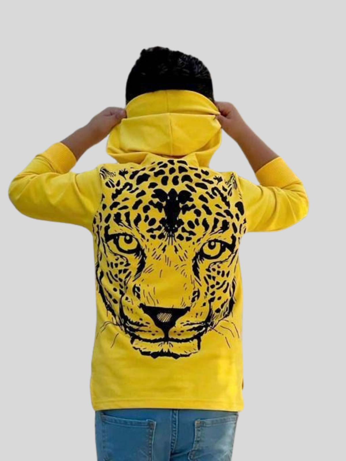 Bluza chłopięca bawełniana z kapturem Tiger Żółty