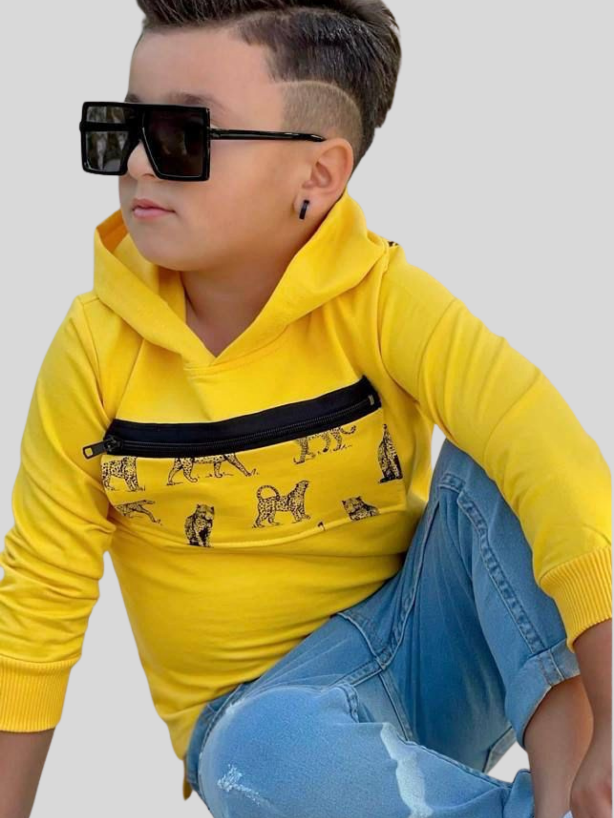 Bluza chłopięca bawełniana z kapturem Tiger Żółty - obrazek 4