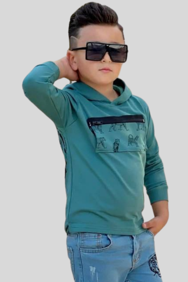 Bluza chłopięca bawełniana z kapturem Tiger Zielony